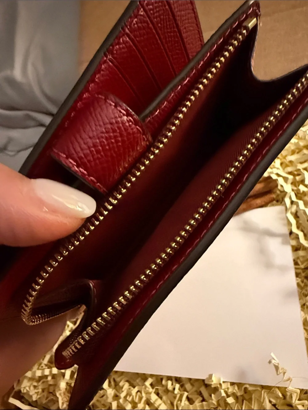 Coach Red Saffiano Leather Snap Wallet with Gold Logo